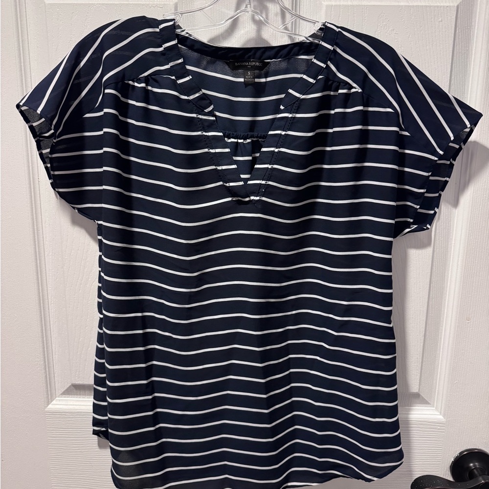 Banana Republic Navy & White Striped‎ Blouse (Size S)